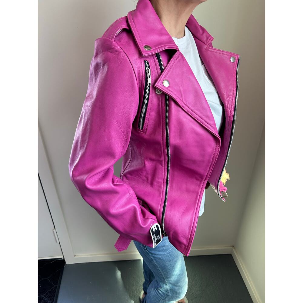 Needle & Thread Pink Motto Leather Jacket — image 2 of 7